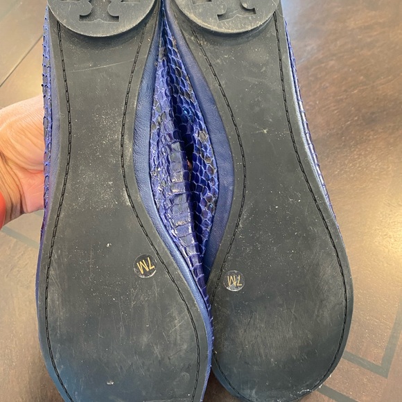 Tory Burch Eddie Python Snake Embossed Leather Flats Ultramarine Blue Size 7 - Picture 4 of 6